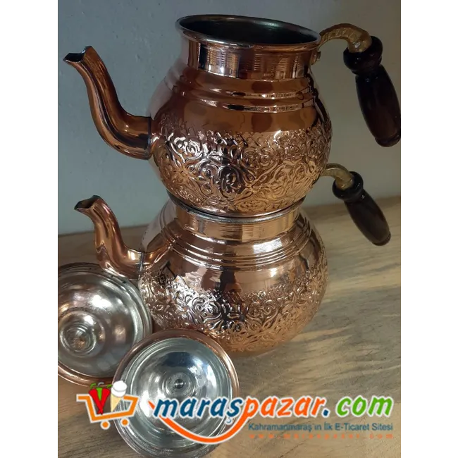 Bakır Çaydanlık Kendi Bakır Rengi Antik Desen