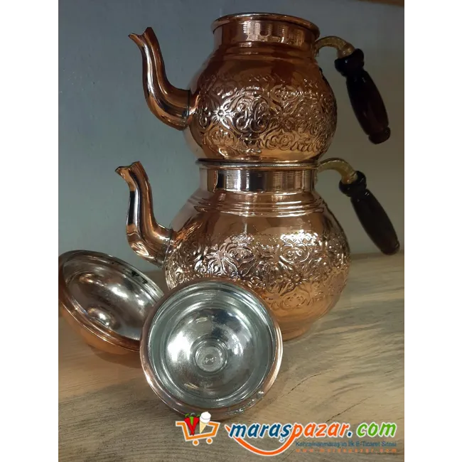 Bakır Çaydanlık Kendi Bakır Rengi Antik Desen